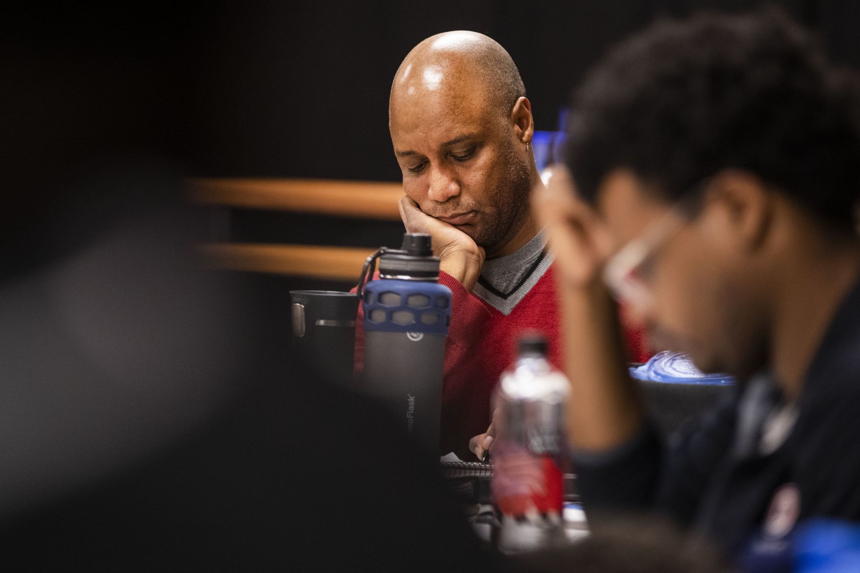 Tyrone Beasley takes notes while directing the play.